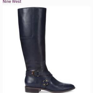 Nine West Blogger Leather Tall Riding Boots Harness Black Knee High 7.5